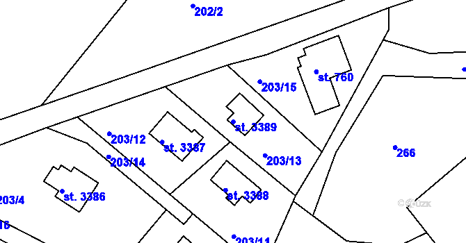 Parcela st. 3389 v KÚ Staré Hamry 2, Katastrální mapa