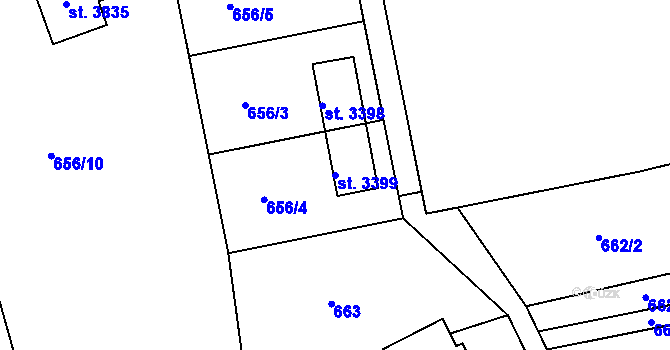 Parcela st. 3399 v KÚ Staré Hamry 2, Katastrální mapa
