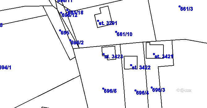Parcela st. 3423 v KÚ Staré Hamry 2, Katastrální mapa