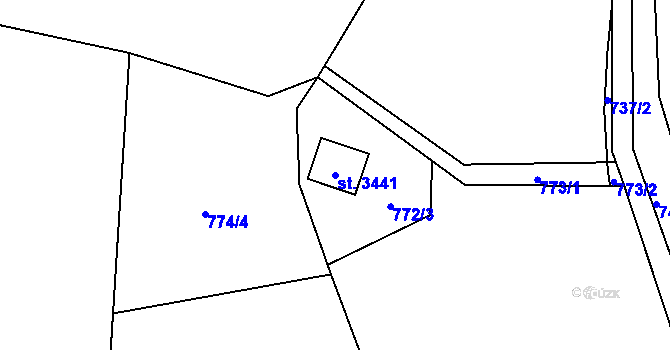 Parcela st. 3441 v KÚ Staré Hamry 2, Katastrální mapa