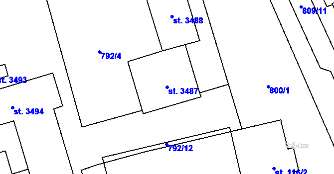 Parcela st. 3487 v KÚ Staré Hamry 2, Katastrální mapa