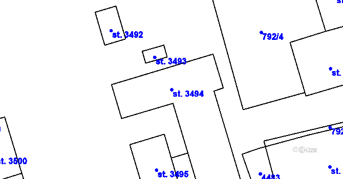 Parcela st. 3494 v KÚ Staré Hamry 2, Katastrální mapa