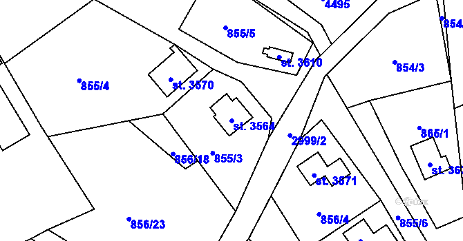 Parcela st. 3564 v KÚ Staré Hamry 2, Katastrální mapa