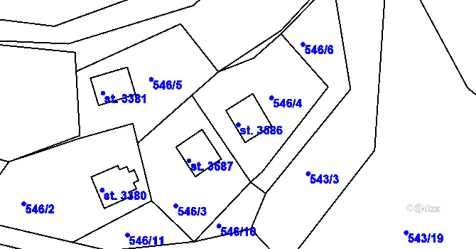 Parcela st. 3586 v KÚ Staré Hamry 2, Katastrální mapa