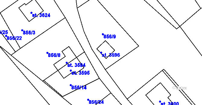 Parcela st. 3596 v KÚ Staré Hamry 2, Katastrální mapa