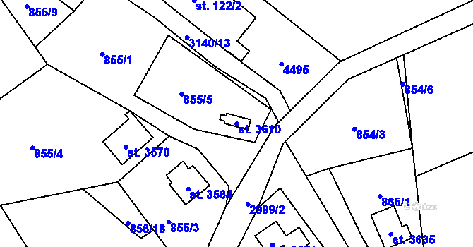 Parcela st. 3610 v KÚ Staré Hamry 2, Katastrální mapa