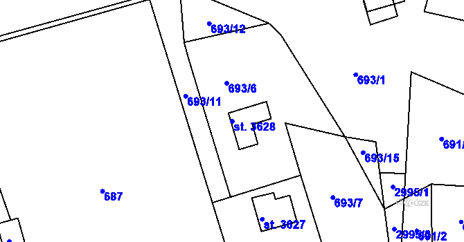 Parcela st. 3628 v KÚ Staré Hamry 2, Katastrální mapa