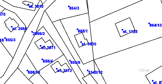 Parcela st. 3635 v KÚ Staré Hamry 2, Katastrální mapa
