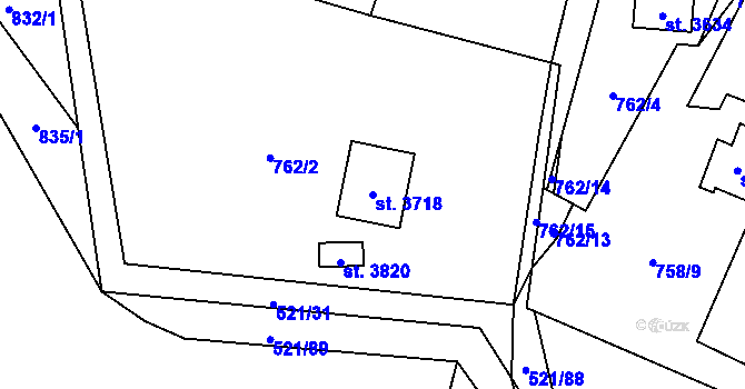 Parcela st. 3718 v KÚ Staré Hamry 2, Katastrální mapa