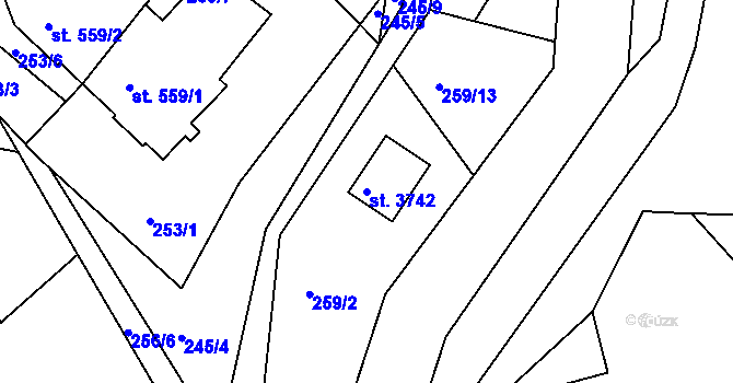 Parcela st. 3742 v KÚ Staré Hamry 2, Katastrální mapa