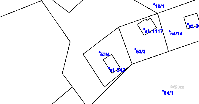 Parcela st. 53/4 v KÚ Staré Hamry 2, Katastrální mapa