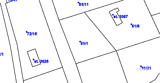Parcela st. 81/1 v KÚ Staré Hamry 2, Katastrální mapa