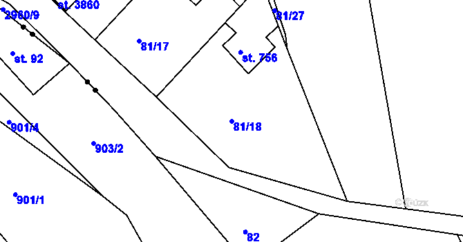 Parcela st. 81/18 v KÚ Staré Hamry 2, Katastrální mapa