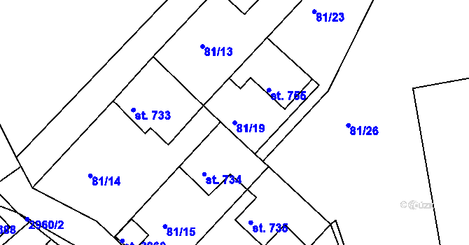 Parcela st. 81/19 v KÚ Staré Hamry 2, Katastrální mapa