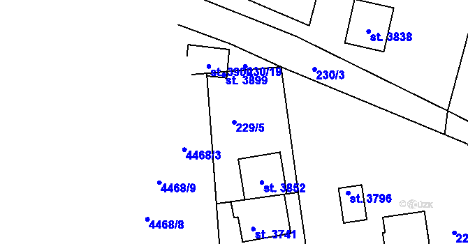 Parcela st. 229/5 v KÚ Staré Hamry 2, Katastrální mapa