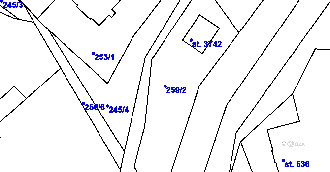 Parcela st. 259/2 v KÚ Staré Hamry 2, Katastrální mapa