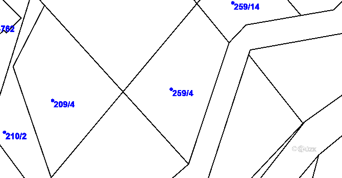 Parcela st. 259/4 v KÚ Staré Hamry 2, Katastrální mapa