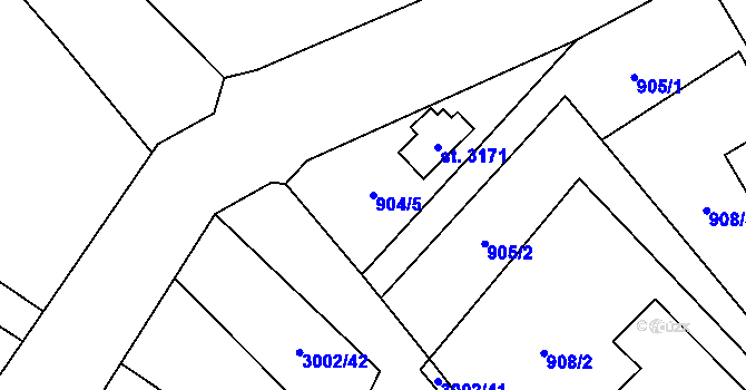 Parcela st. 904/5 v KÚ Staré Hamry 2, Katastrální mapa
