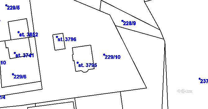 Parcela st. 229/10 v KÚ Staré Hamry 2, Katastrální mapa
