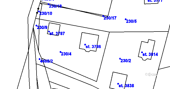 Parcela st. 3786 v KÚ Staré Hamry 2, Katastrální mapa