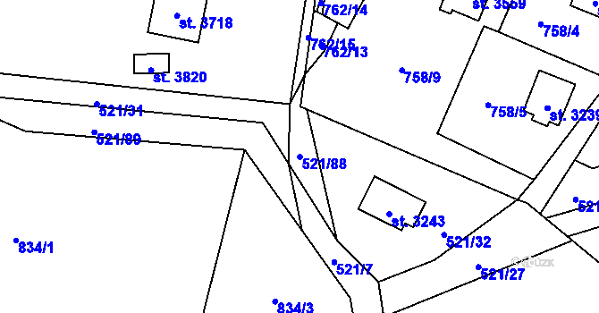 Parcela st. 521/88 v KÚ Staré Hamry 2, Katastrální mapa