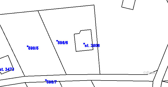 Parcela st. 3808 v KÚ Staré Hamry 2, Katastrální mapa