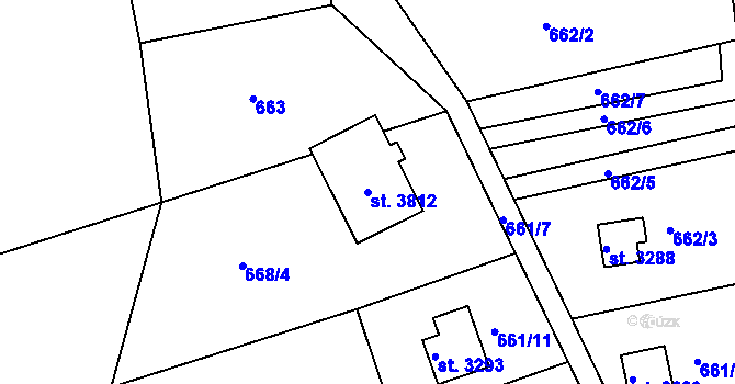 Parcela st. 3812 v KÚ Staré Hamry 2, Katastrální mapa