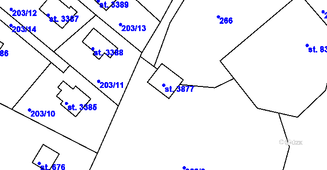 Parcela st. 3877 v KÚ Staré Hamry 2, Katastrální mapa
