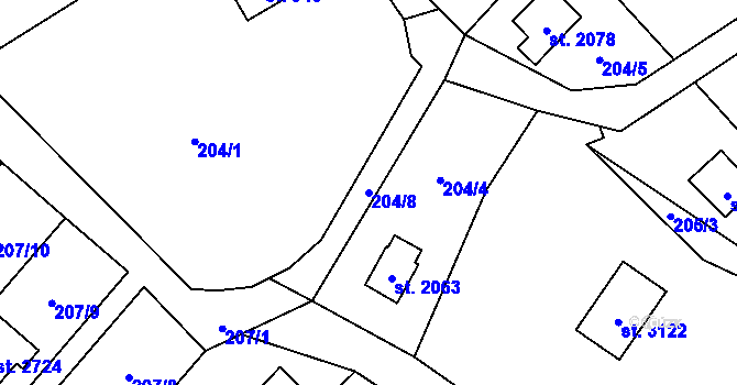Parcela st. 204/8 v KÚ Ostravice 1, Katastrální mapa