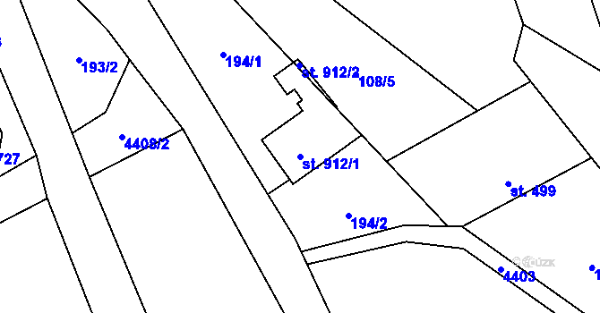 Parcela st. 912/1 v KÚ Ostravice 1, Katastrální mapa