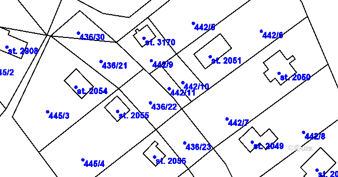 Parcela st. 442/11 v KÚ Ostravice 1, Katastrální mapa