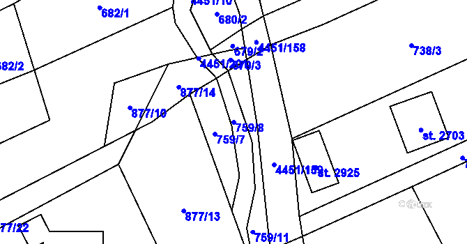 Parcela st. 759/8 v KÚ Ostravice 1, Katastrální mapa
