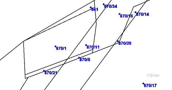 Parcela st. 870/11 v KÚ Ostravice 1, Katastrální mapa