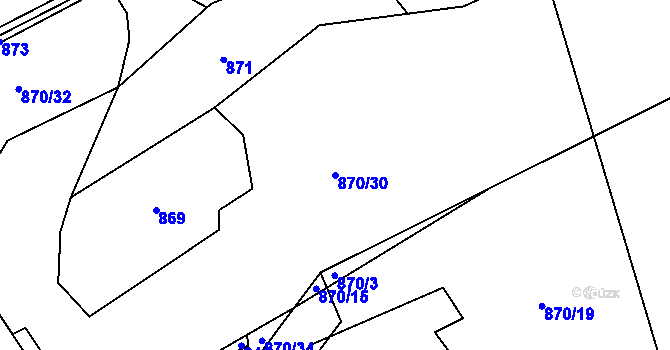 Parcela st. 870/30 v KÚ Ostravice 1, Katastrální mapa