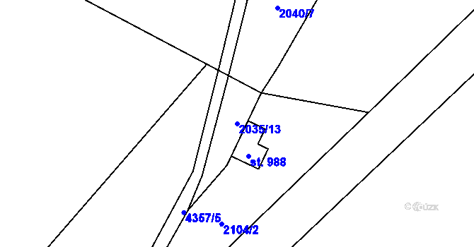 Parcela st. 2035/13 v KÚ Ostravice 1, Katastrální mapa