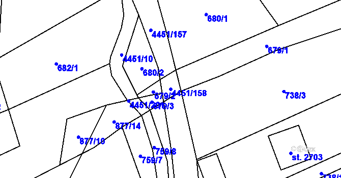 Parcela st. 4451/158 v KÚ Ostravice 1, Katastrální mapa
