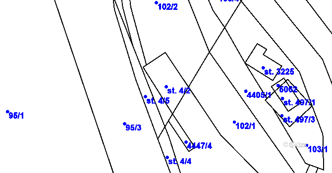 Parcela st. 4/2 v KÚ Ostravice 1, Katastrální mapa