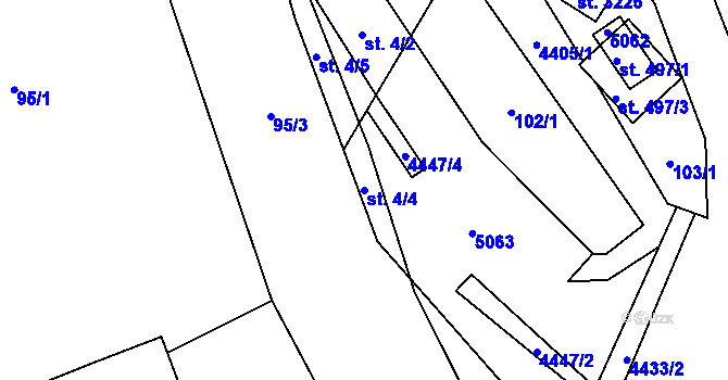 Parcela st. 4/4 v KÚ Ostravice 1, Katastrální mapa