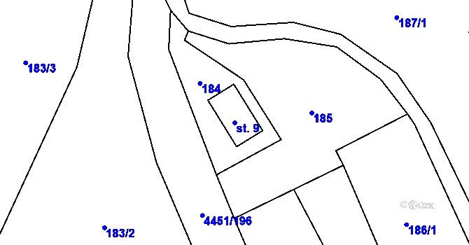 Parcela st. 9 v KÚ Ostravice 1, Katastrální mapa