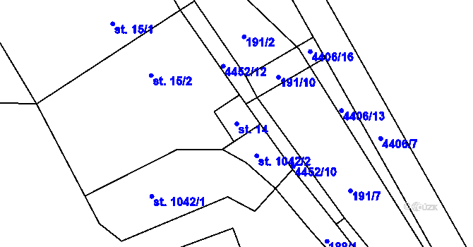 Parcela st. 14 v KÚ Ostravice 1, Katastrální mapa