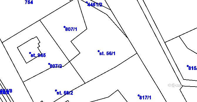 Parcela st. 56/1 v KÚ Ostravice 1, Katastrální mapa