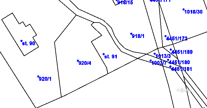 Parcela st. 91 v KÚ Ostravice 1, Katastrální mapa