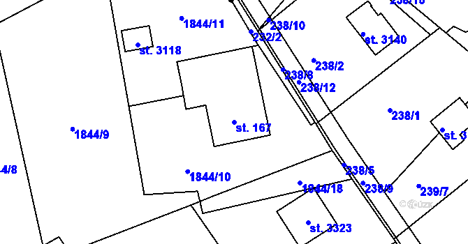 Parcela st. 167 v KÚ Ostravice 1, Katastrální mapa