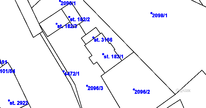 Parcela st. 182/1 v KÚ Ostravice 1, Katastrální mapa