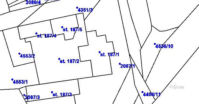 Parcela st. 187/1 v KÚ Ostravice 1, Katastrální mapa
