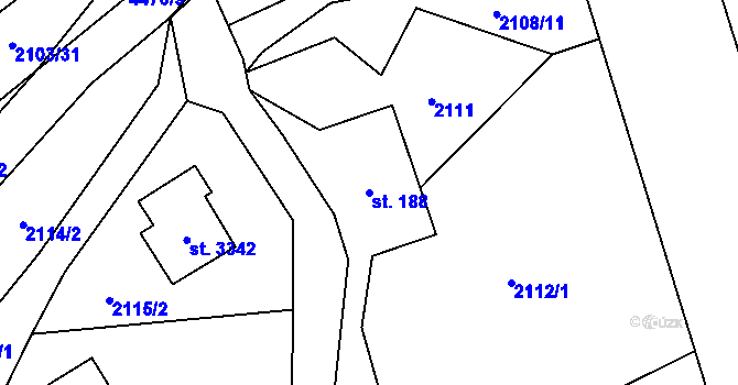 Parcela st. 188 v KÚ Ostravice 1, Katastrální mapa