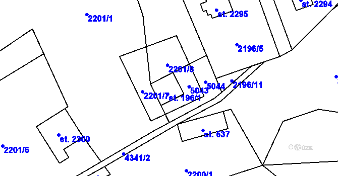 Parcela st. 196/1 v KÚ Ostravice 1, Katastrální mapa