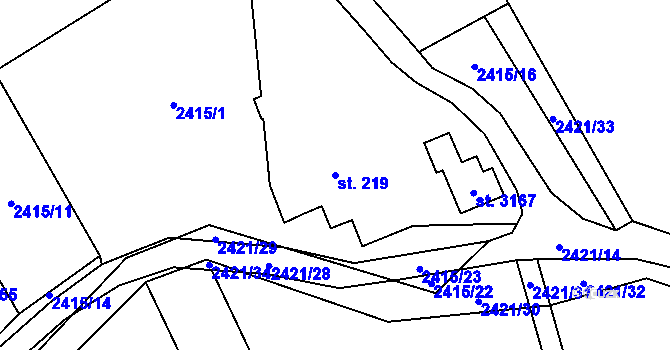 Parcela st. 219 v KÚ Ostravice 1, Katastrální mapa