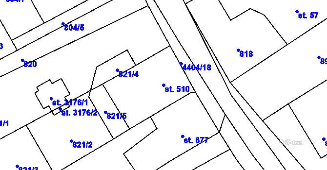 Parcela st. 510 v KÚ Ostravice 1, Katastrální mapa