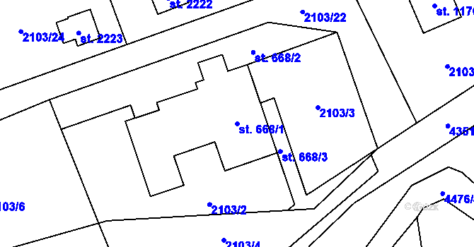 Parcela st. 668/1 v KÚ Ostravice 1, Katastrální mapa